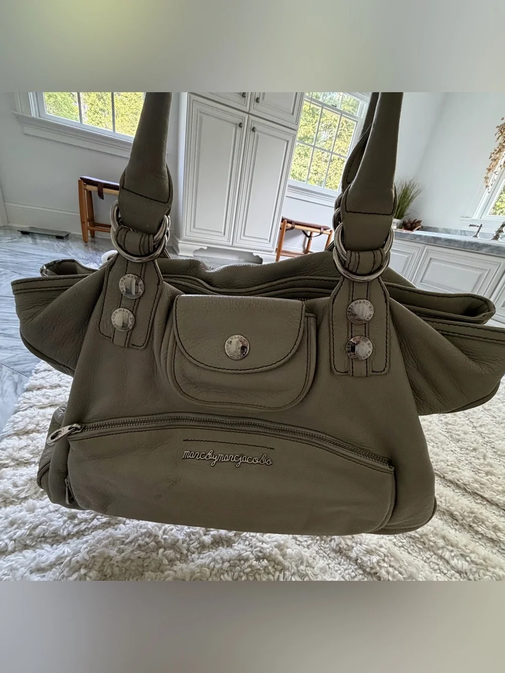 Marc by Marc Jacobs Leather Diaper Bag | 100% Leather | Large Grey